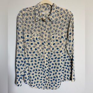 Equipment Femme Silk Button Down Blouse Blue Cream Classic Parisian Chic Shirt S